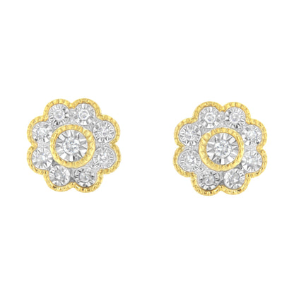 14K Yellow Gold Plated .925 Sterling Silver 1/6 Cttw Miracle-Plate Set Diamond Floral Stud Earrings (I-J Color, I2-I3 Clarity) by Bids.com
