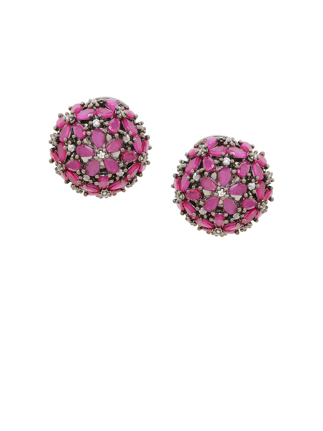 Shoshaa Maroon &amp; Gunmetal-Toned Circular Studs