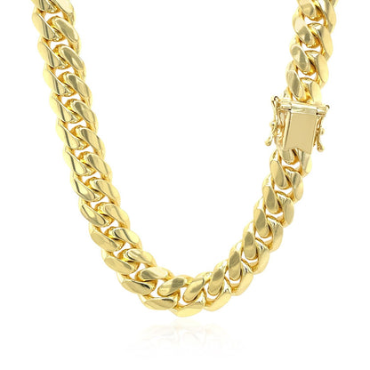 9.25mm 14k Yellow Gold Classic Miami Cuban Solid Chain by Bids.com
