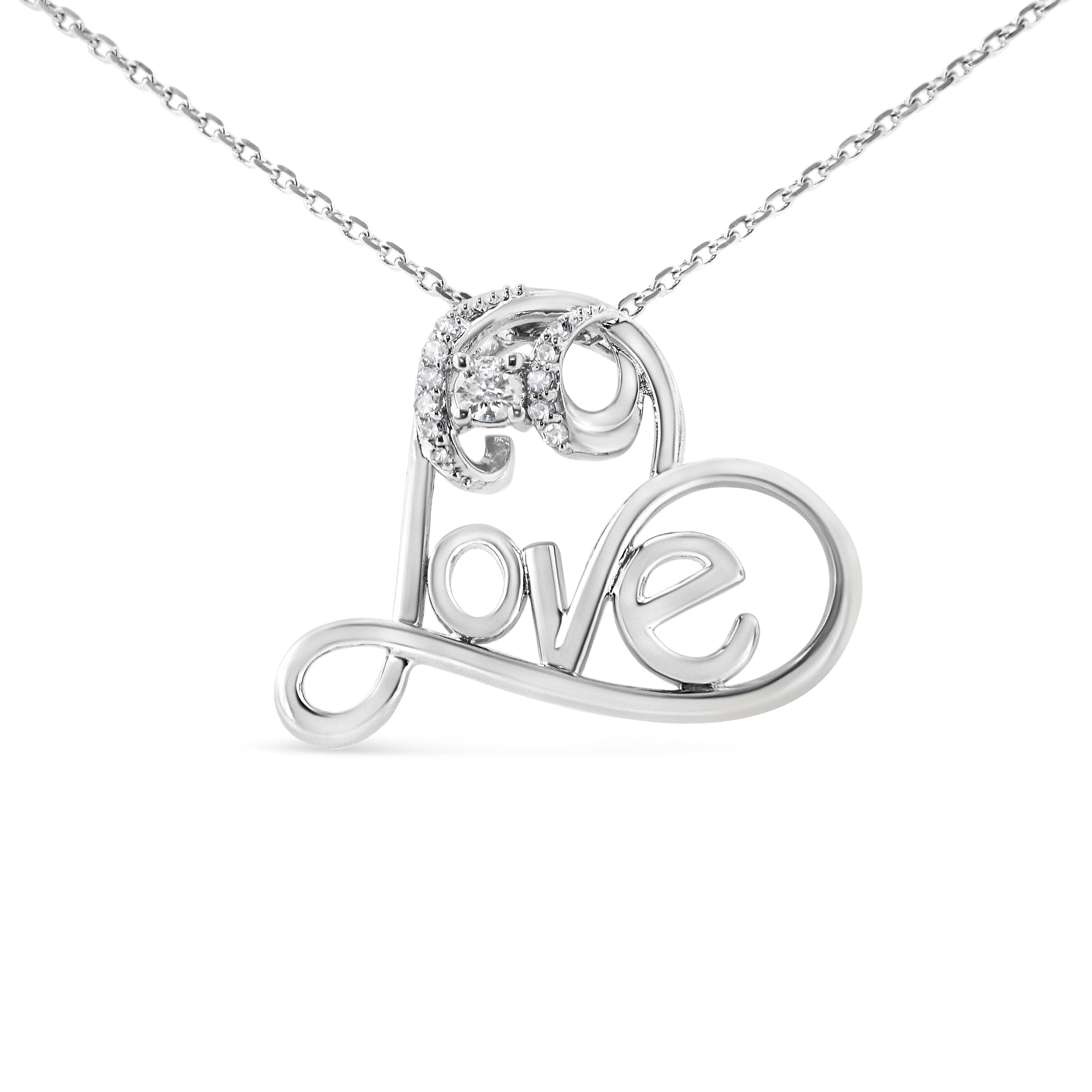 .925 Sterling Silver 1/10 Cttw Round Brilliant-Cut Diamond Accented Open Heart with Love 18" Pendant Necklace (H-I Color, I1-I2 Clarity) by Bids.com