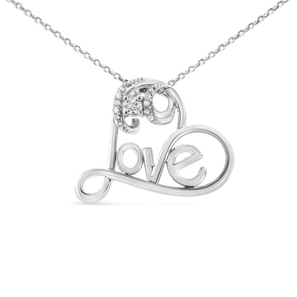 .925 Sterling Silver 1/10 Cttw Round Brilliant-Cut Diamond Accented Open Heart with Love 18" Pendant Necklace (H-I Color, I1-I2 Clarity) by Bids.com