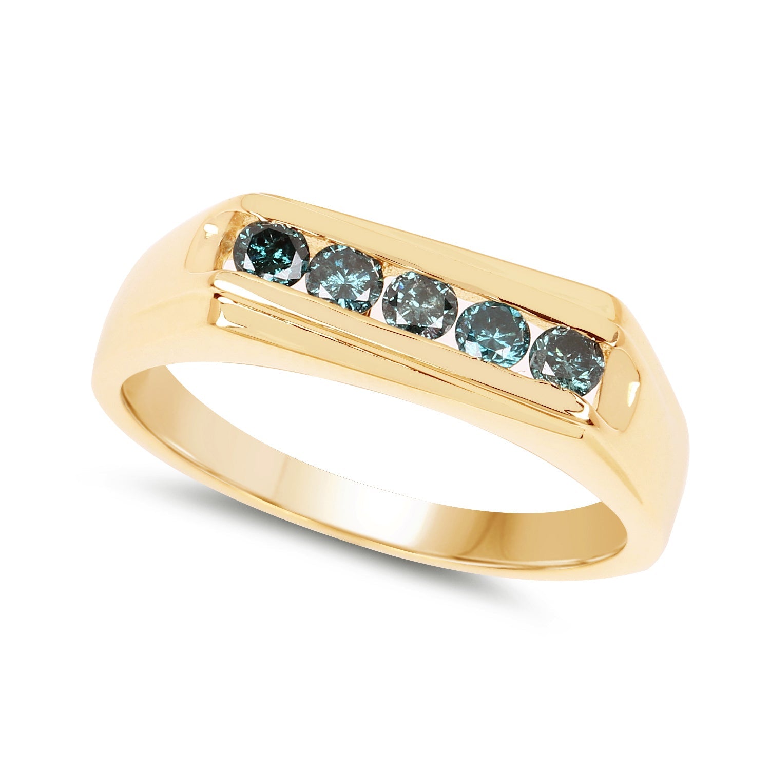 14K Yellow Gold Plated 0.35 Carat Genuine Blue Diamond .925 Sterling Silver Ring by Bids.com