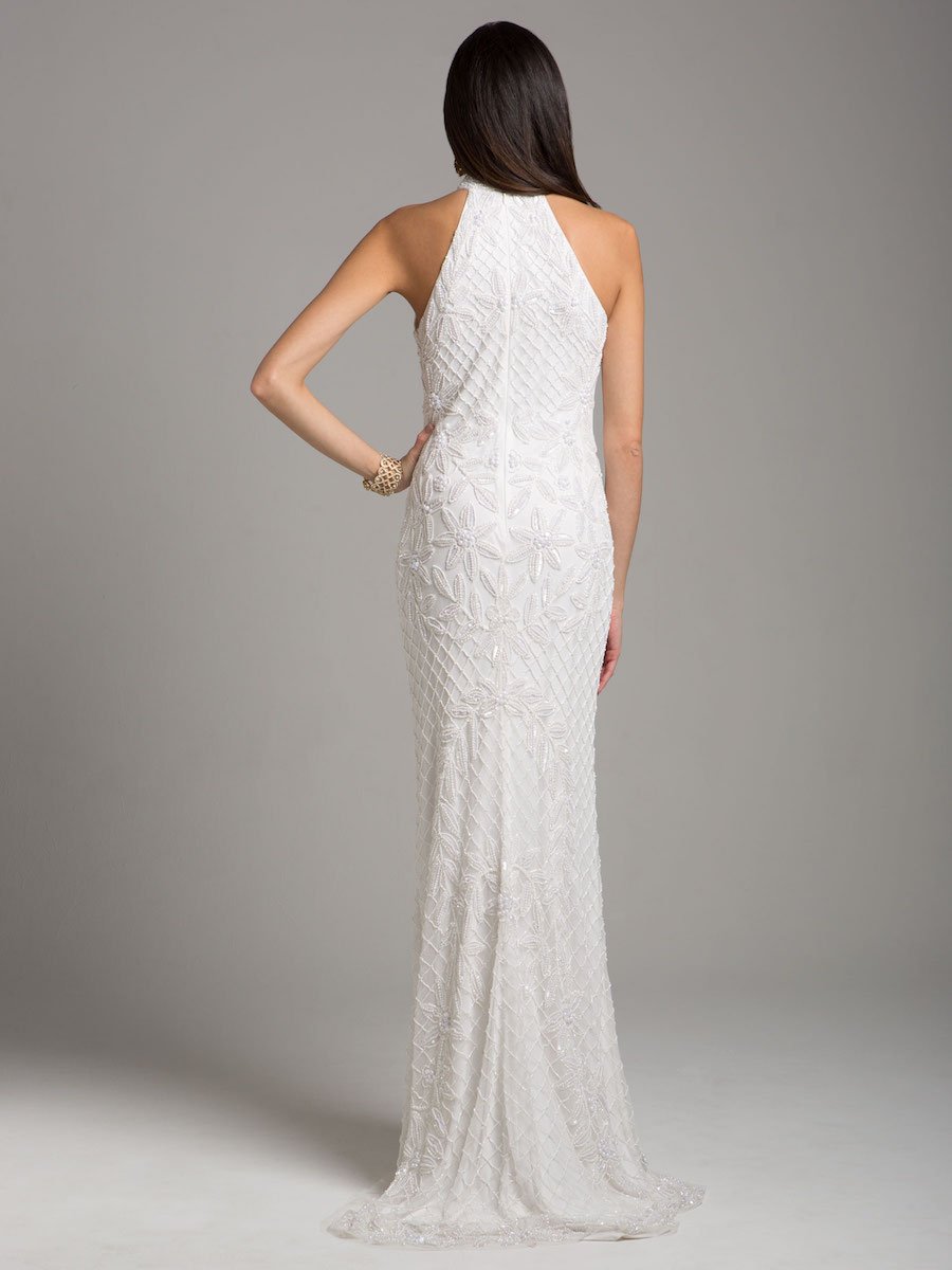 Lara Lattice-Beaded Halter Neck Sheath Wedding Gown by Lara New York