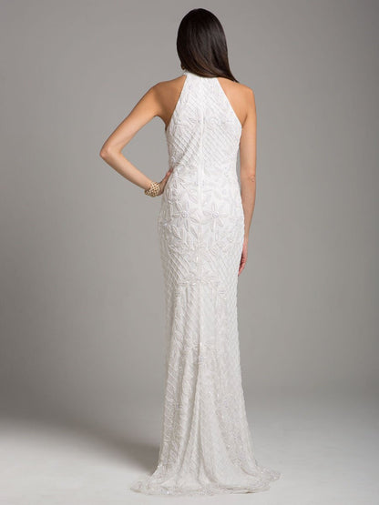 Lara Lattice-Beaded Halter Neck Sheath Wedding Gown by Lara New York