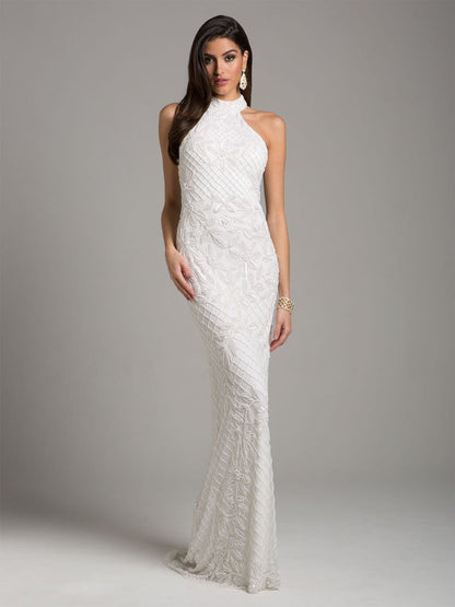 Lara Lattice-Beaded Halter Neck Sheath Wedding Gown by Lara New York