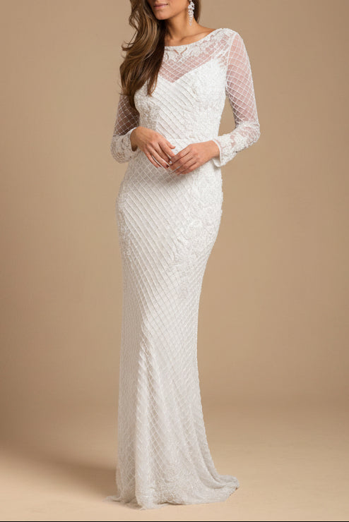 High Neck, Long Sleeve Beaded Wedding Gown | Lara 51004 by Lara New York