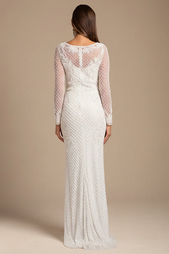 High Neck, Long Sleeve Beaded Wedding Gown | Lara 51004 by Lara New York