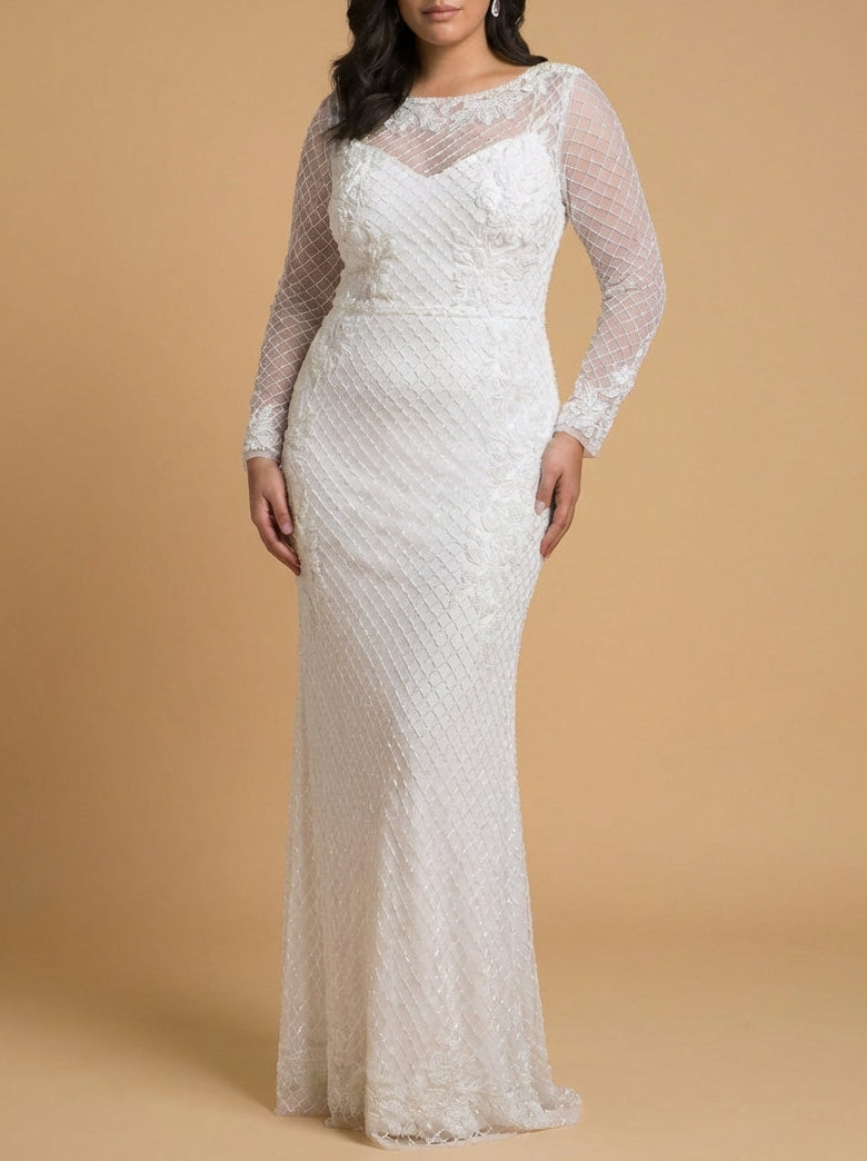 High Neck, Long Sleeve Beaded Wedding Gown | Lara 51004 by Lara New York