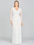 Lara Blair Long-Sleeve Beaded Surplice Sheath Gown by Lara New York
