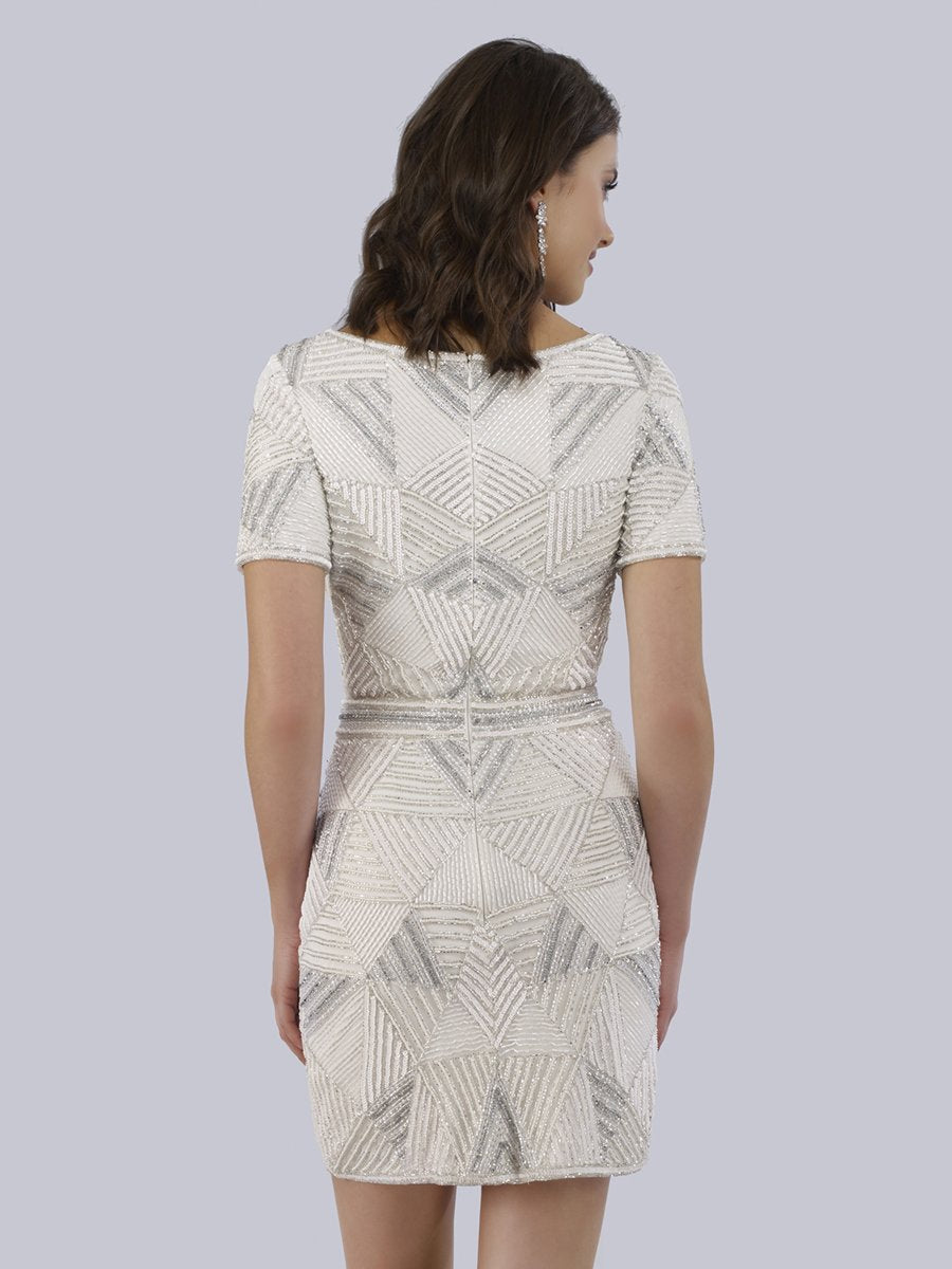 Becky Beaded Faux-Wrap Short Sleeve Cocktail Dress by Lara New York