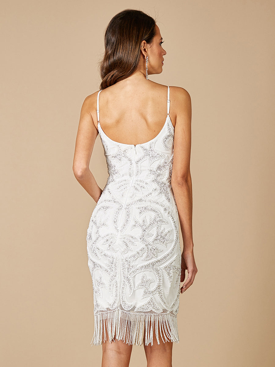 Lara Demi Beaded Short Fringe Wedding Dress by Lara New York