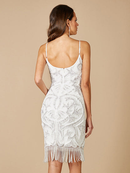 Lara Demi Beaded Short Fringe Wedding Dress by Lara New York