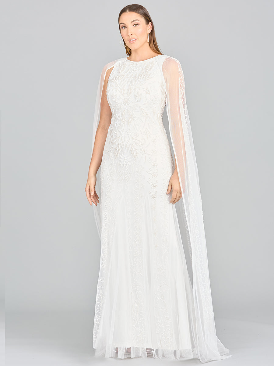 Lara Eve Beaded Cape Sleeve Wedding Dress by Lara New York