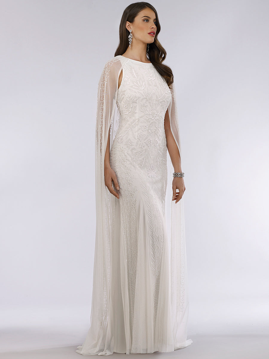 Lara Eve Beaded Cape Sleeve Wedding Dress by Lara New York
