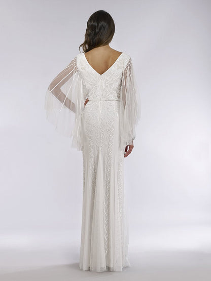 Lara Ella Beaded Cape Sleeve Wedding Dress by Lara New York