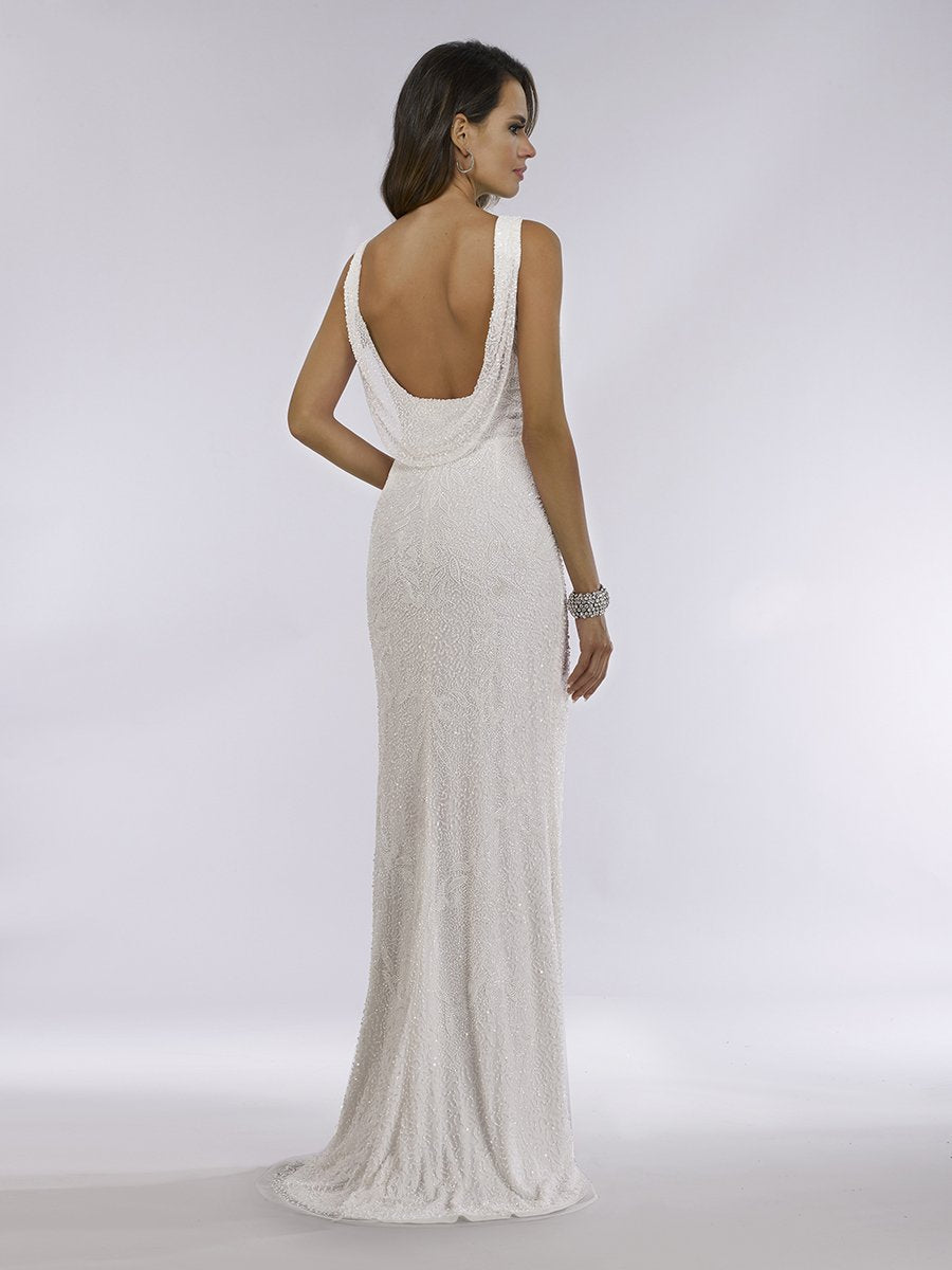 Lara Erika Beaded Draped Cowl Back V-Neck Wedding Dress by Lara New York