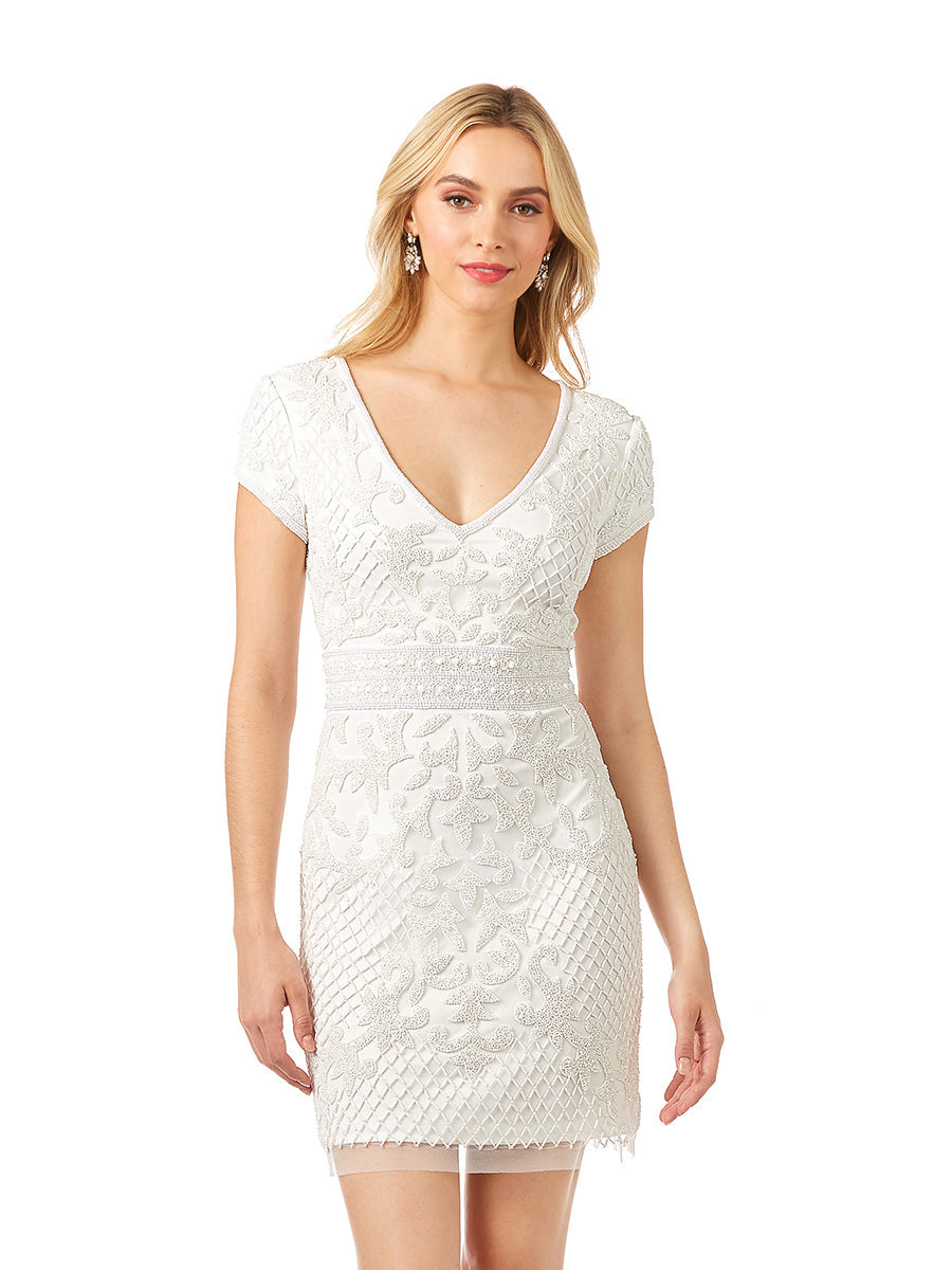 Lara Cam V-Neck Beaded Mini Sheath Dress by Lara New York