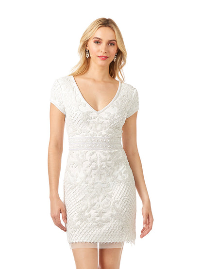 Lara Cam V-Neck Beaded Mini Sheath Dress by Lara New York