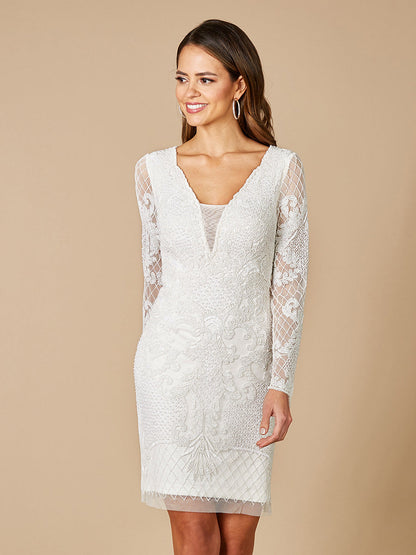 Lara Carla Long Sleeve Beaded Lace Mini Dress by Lara New York