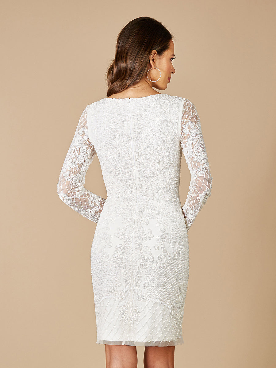 Lara Carla Long Sleeve Beaded Lace Mini Dress by Lara New York