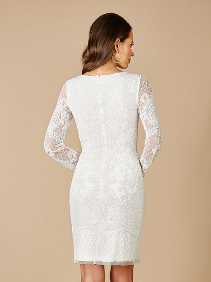 Lara Carla Long Sleeve Beaded Lace Mini Dress by Lara New York