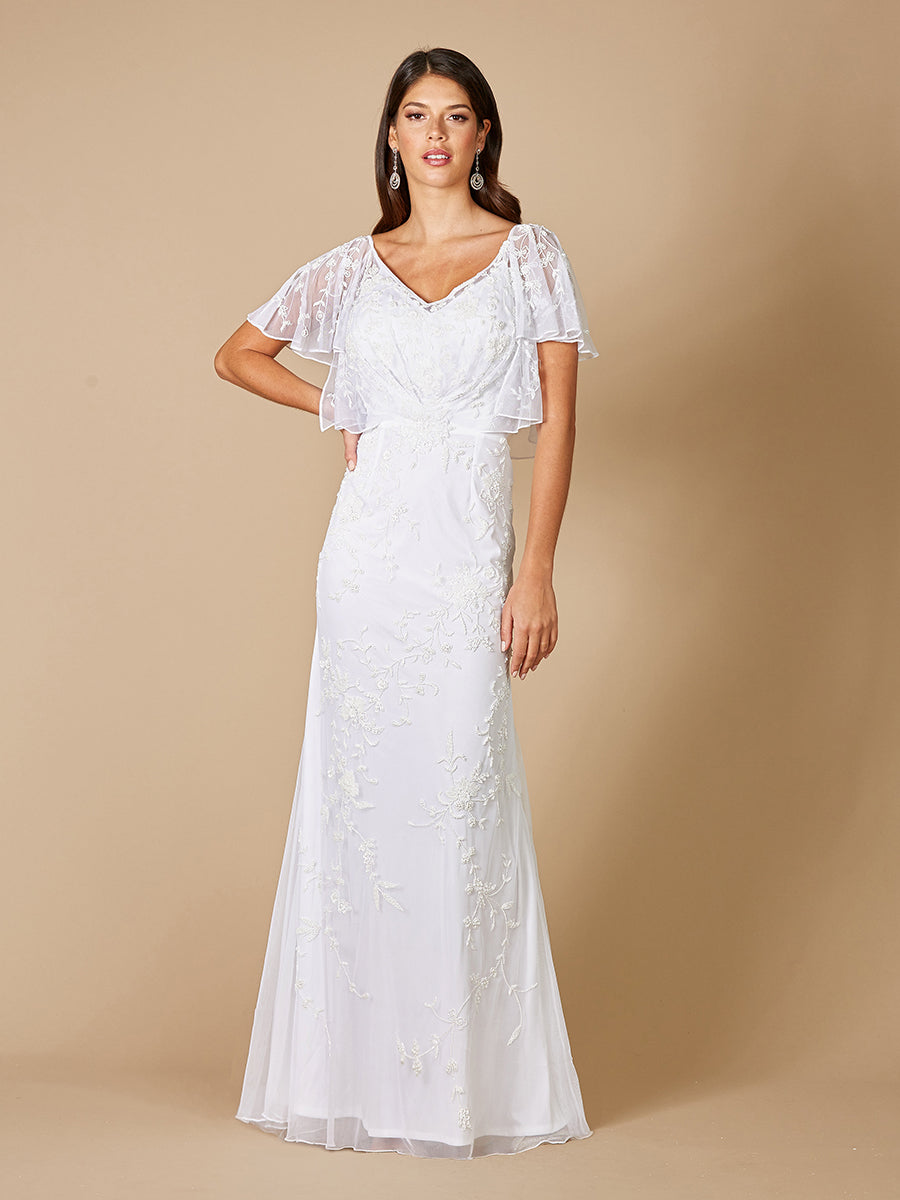 Lara Greyson Beaded Flutter Sleeve Wedding Dress by Lara New York