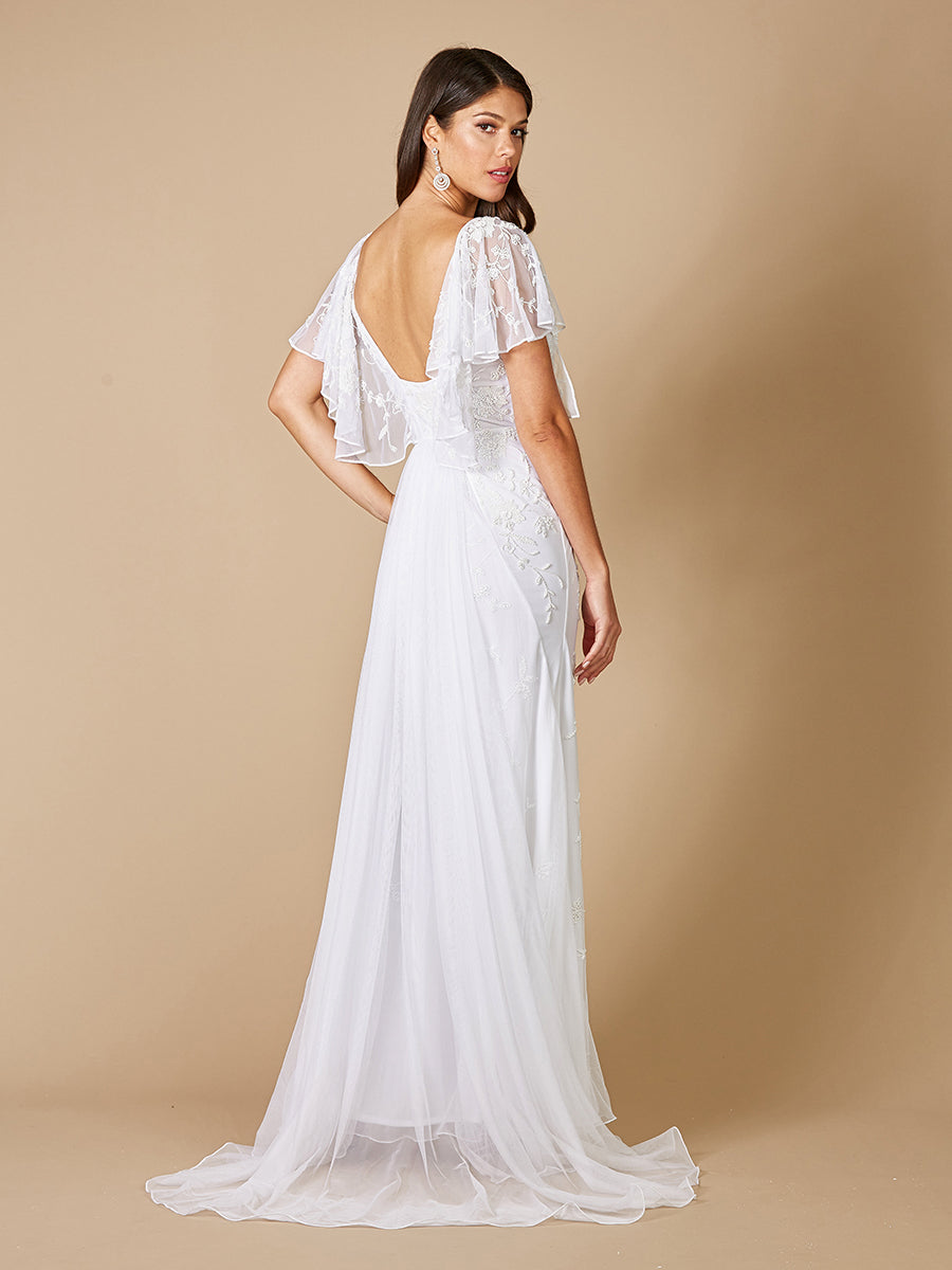 Lara Greyson Beaded Flutter Sleeve Wedding Dress by Lara New York