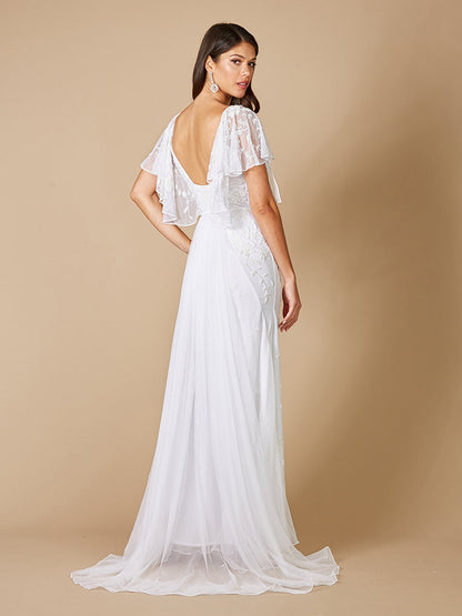 Lara Greyson Beaded Flutter Sleeve Wedding Dress by Lara New York