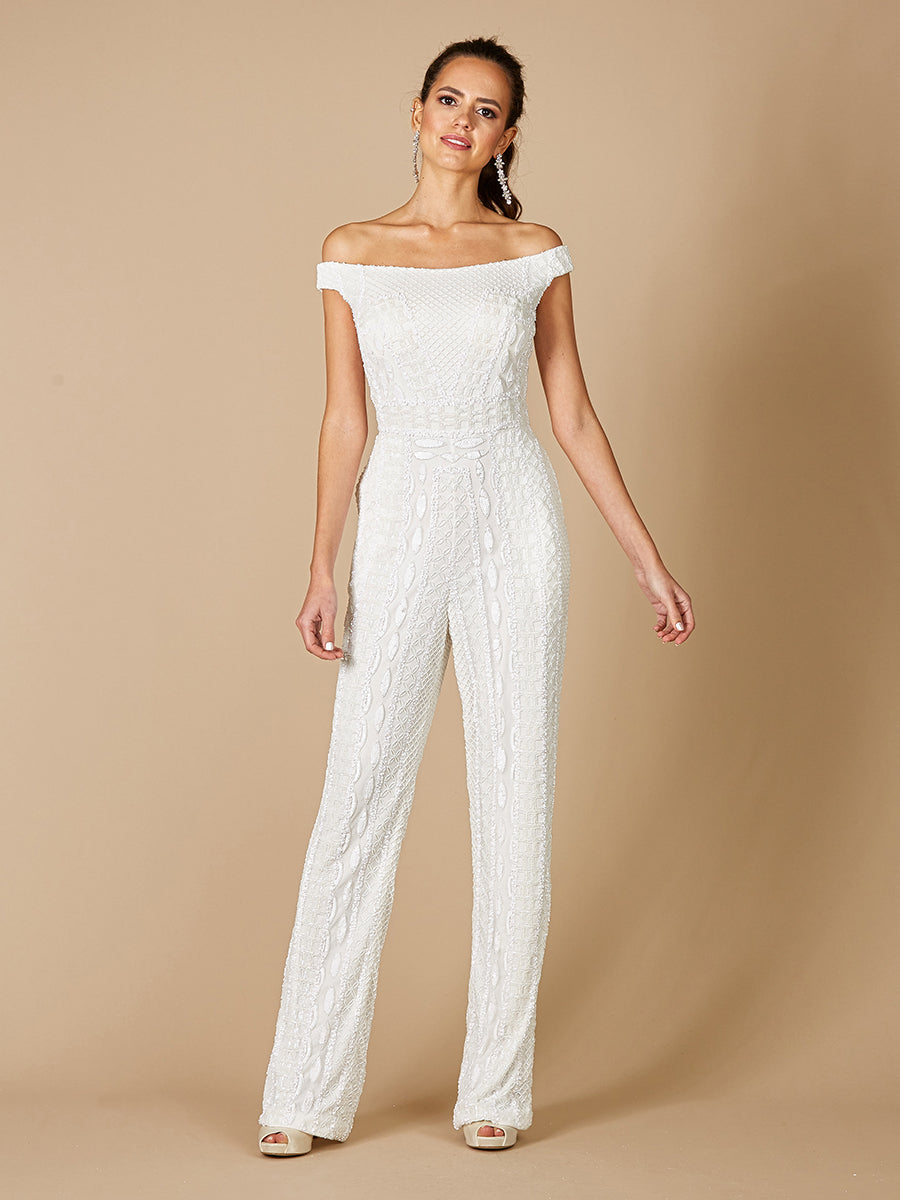 Lara Gabby Beaded Off-the-Shoulder Bridal Jumpsuit by Lara New York