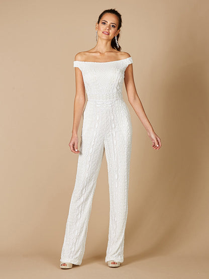 Lara Gabby Beaded Off-the-Shoulder Bridal Jumpsuit by Lara New York