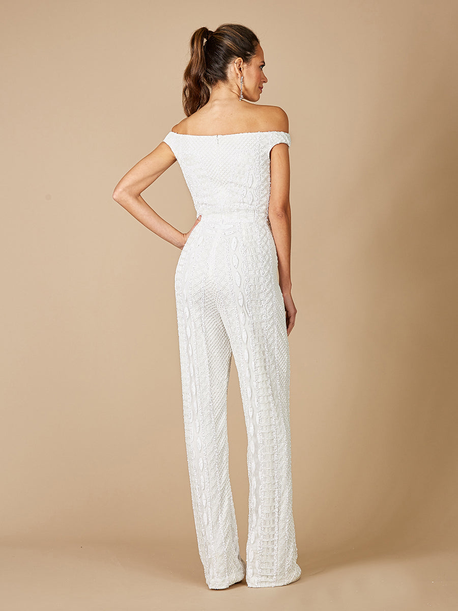 Lara Gabby Beaded Off-the-Shoulder Bridal Jumpsuit by Lara New York