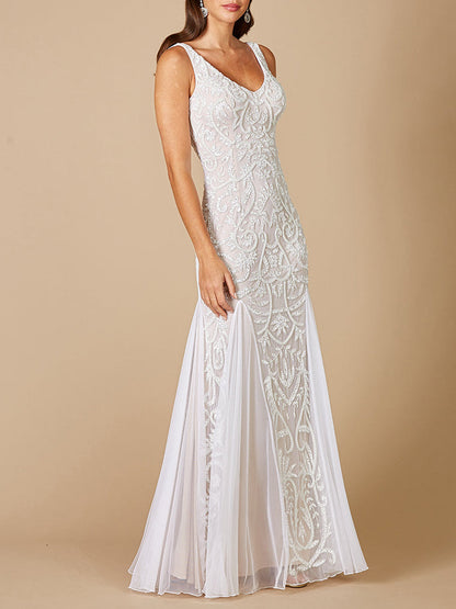 Lara Greta Beaded V-Neck Tulle Wedding Dress with Contrast Lining by Lara New York