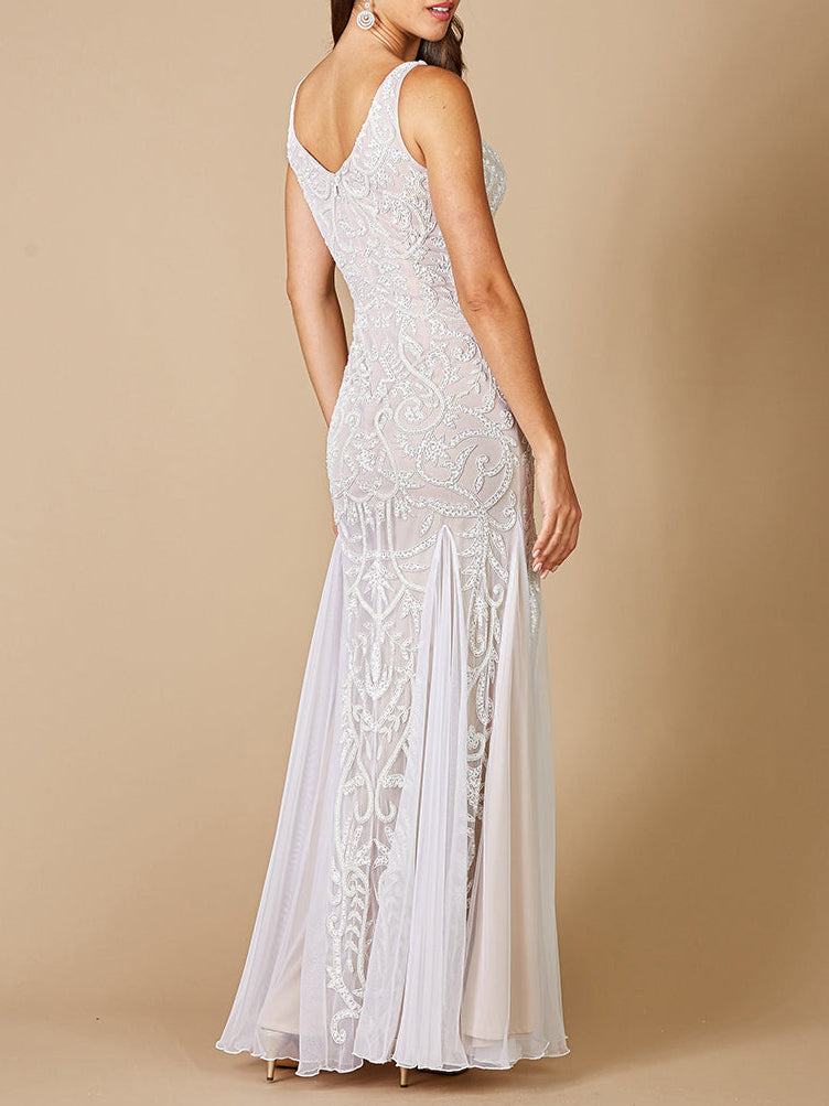Lara Greta Beaded V-Neck Tulle Wedding Dress with Contrast Lining by Lara New York