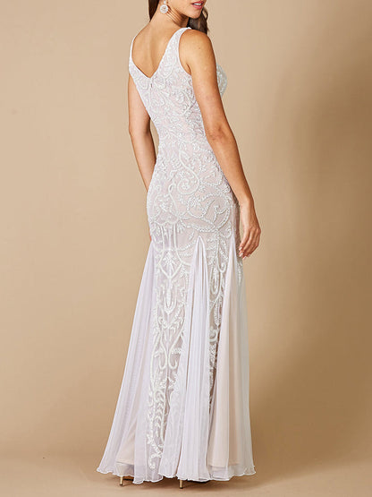 Lara Greta Beaded V-Neck Tulle Wedding Dress with Contrast Lining by Lara New York