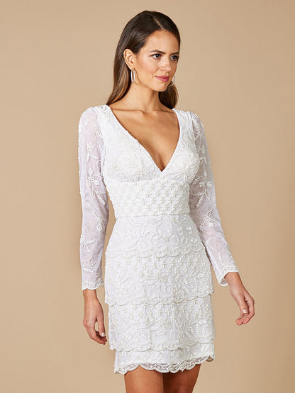 Lara Goldie Beaded V-Neck Mini Dress by Lara New York