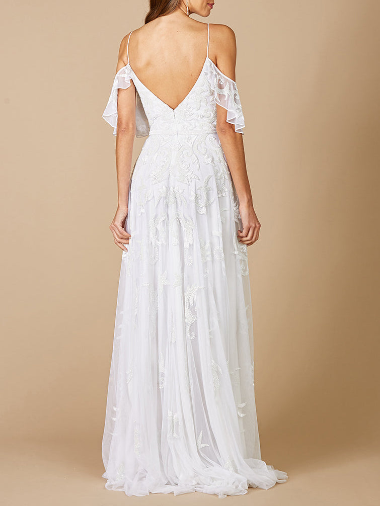 Lara Giana Beaded Cold-Shoulder Wedding Dress by Lara New York