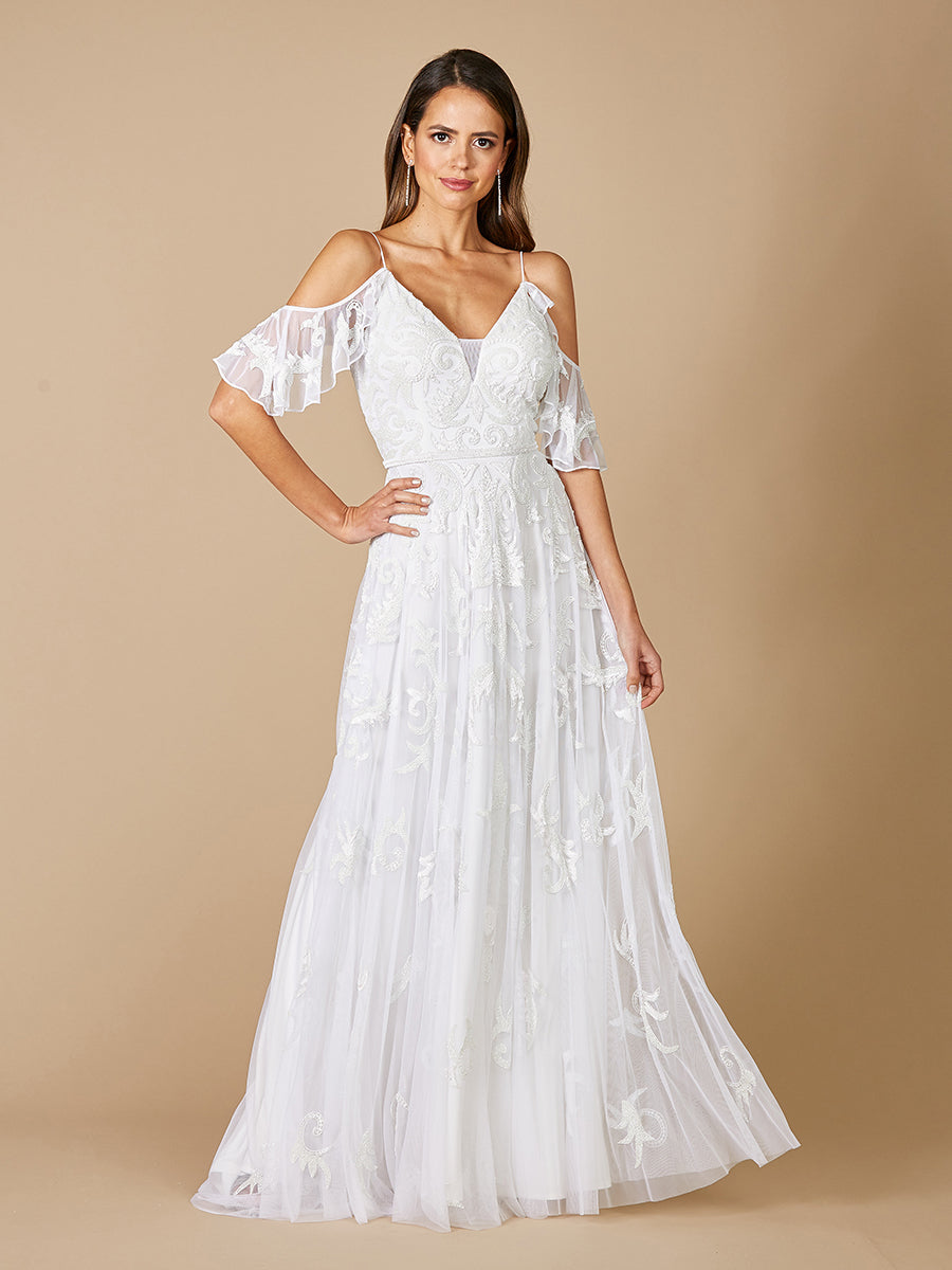 Lara Giana Beaded Cold-Shoulder Wedding Dress by Lara New York