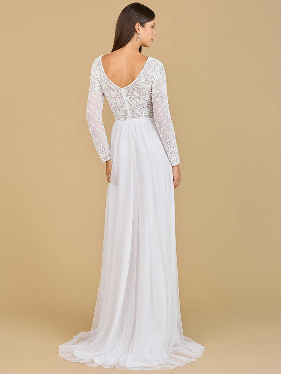 Long Sleeve Bridal Gown with Flowy Skirt by Lara New York