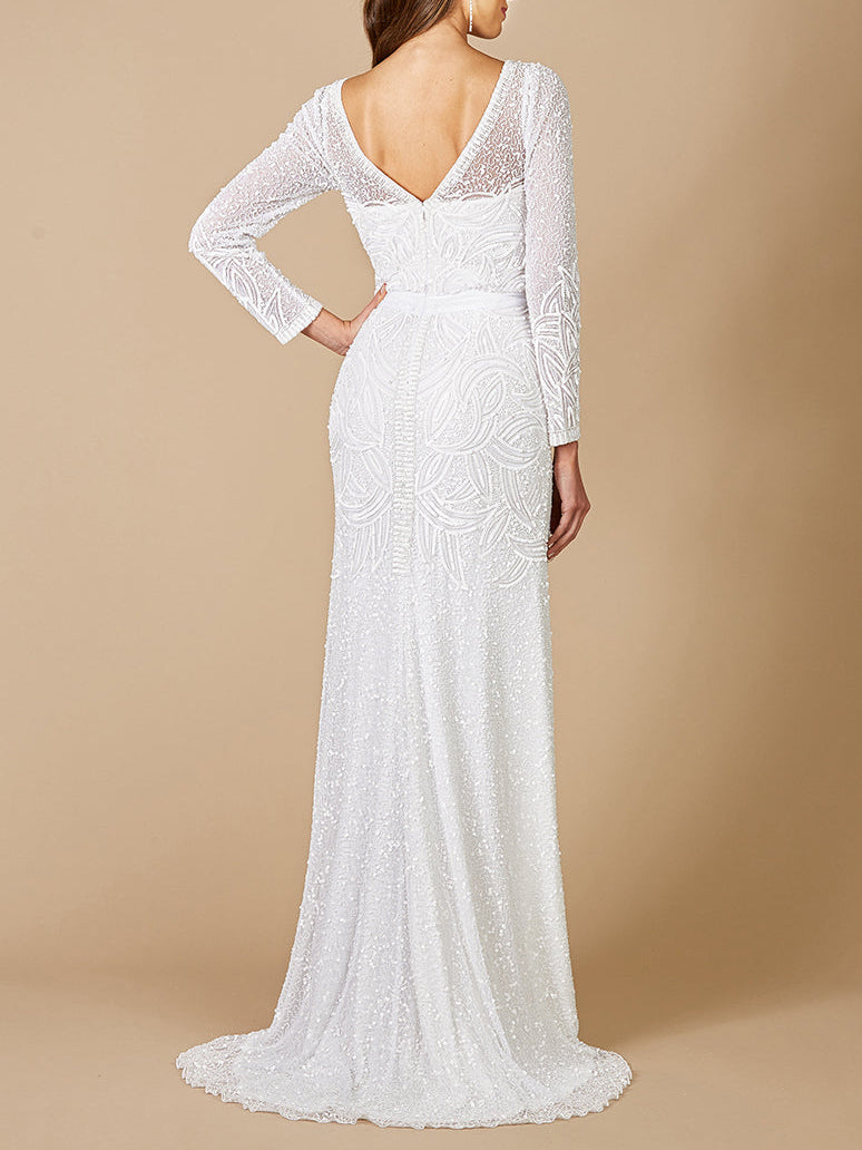 Lara Grant Long Sleeve Beaded Wedding Dress by Lara New York