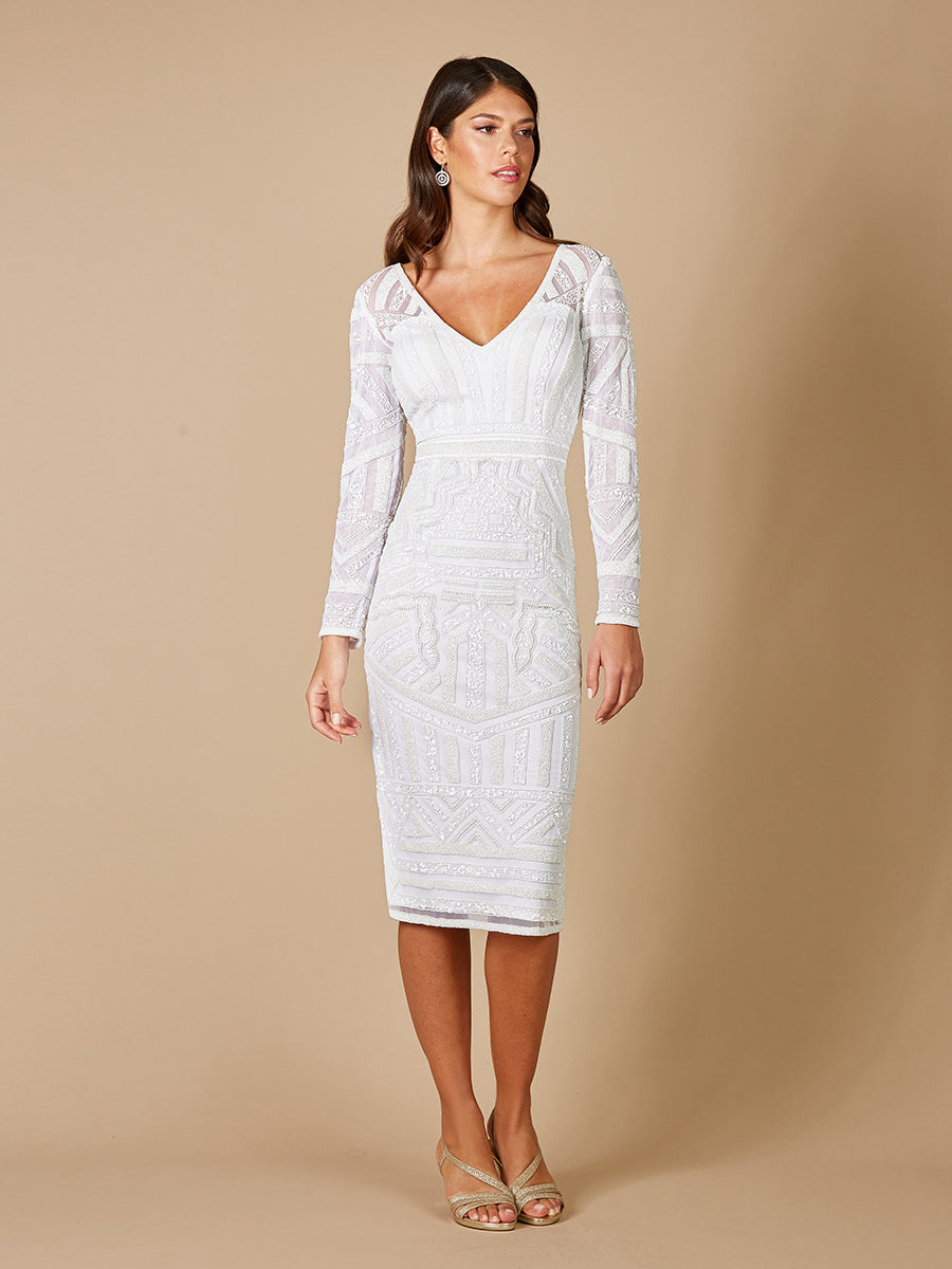 Lara Gloria Long Sleeve Beaded Midi Dress by Lara New York