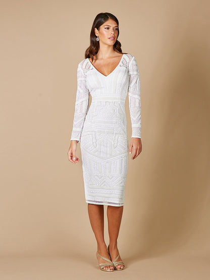 Lara Gloria Long Sleeve Beaded Midi Dress by Lara New York