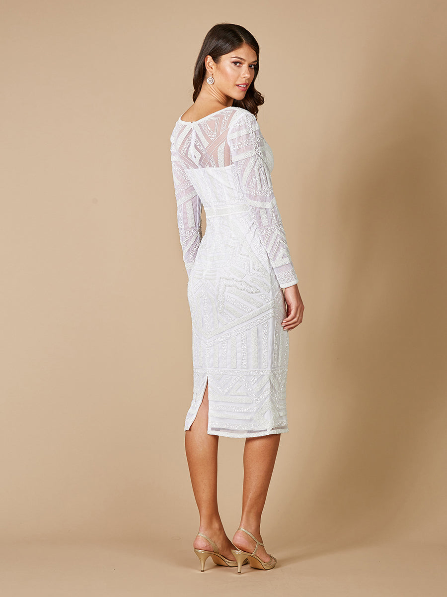 Lara Gloria Long Sleeve Beaded Midi Dress by Lara New York