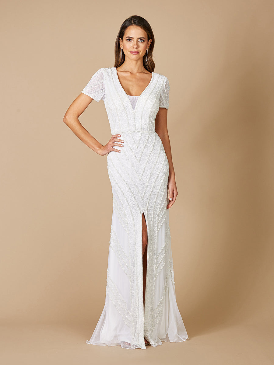 Lara Gabriella Beaded Plunge Wedding Dress by Lara New York