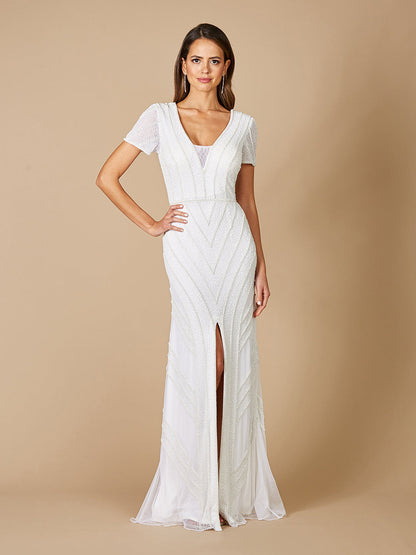 Lara Gabriella Beaded Plunge Wedding Dress by Lara New York