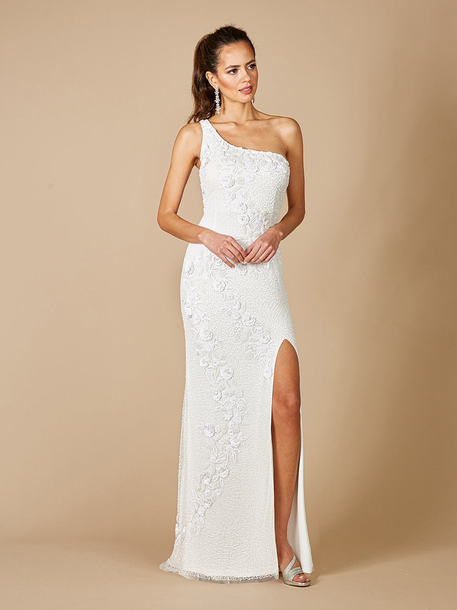 Lara Fleur One Shoulder Floral Beaded Wedding Gown by Lara New York