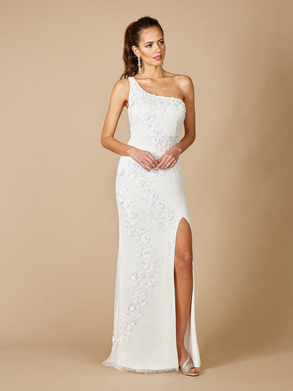 Lara Fleur One Shoulder Floral Beaded Wedding Gown by Lara New York