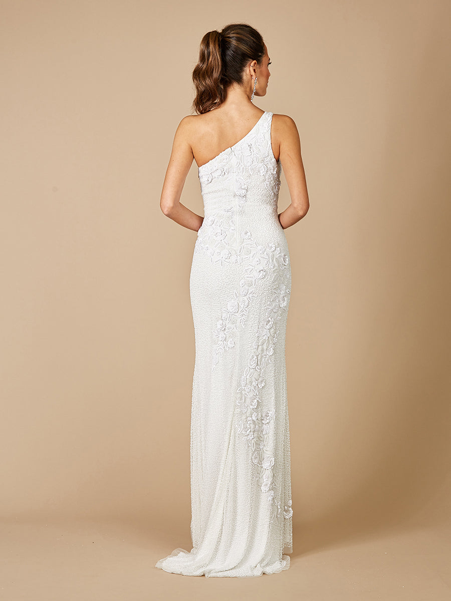 Lara Fleur One Shoulder Floral Beaded Wedding Gown by Lara New York