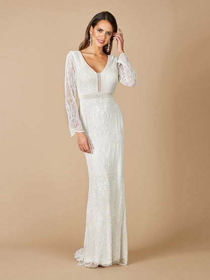 Lara Flora Beaded Long Sleeve Wedding Gown by Lara New York