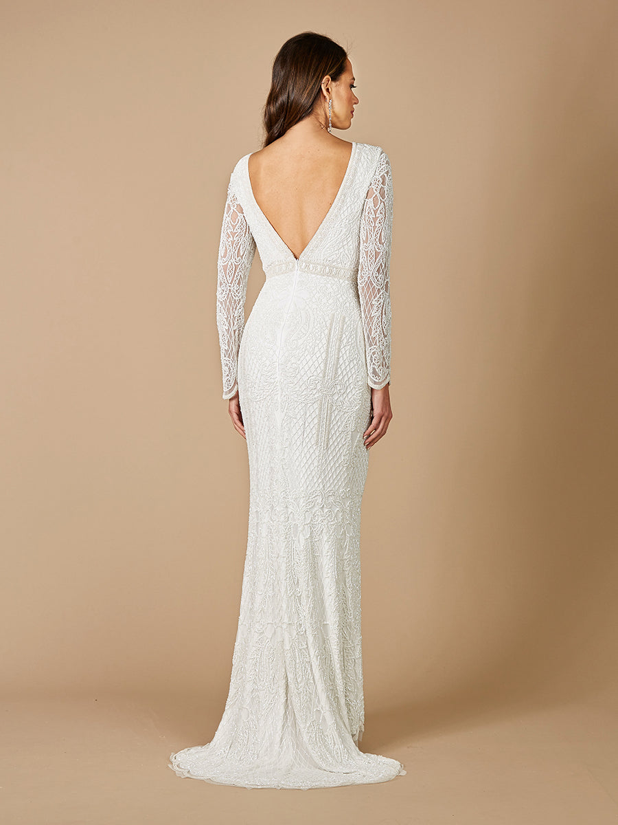 Lara Flora Beaded Long Sleeve Wedding Gown by Lara New York