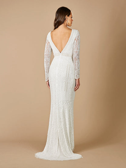 Lara Flora Beaded Long Sleeve Wedding Gown by Lara New York